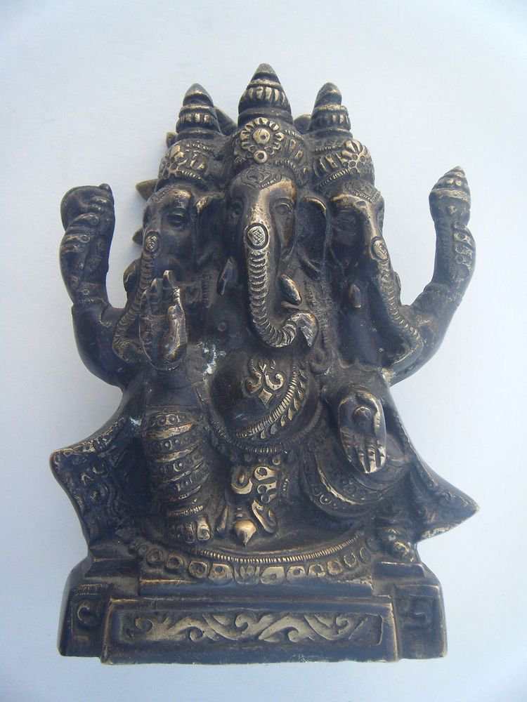 GANESHA Brass Statue Vintage Traditional Indian Elephant God Small Figure #969