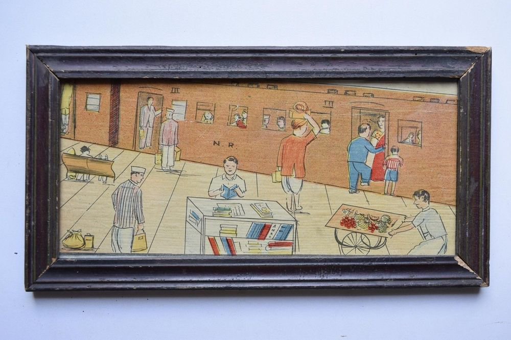 Old Educational Chart Calendar Learning School Print In Old Wooden Frame #3048