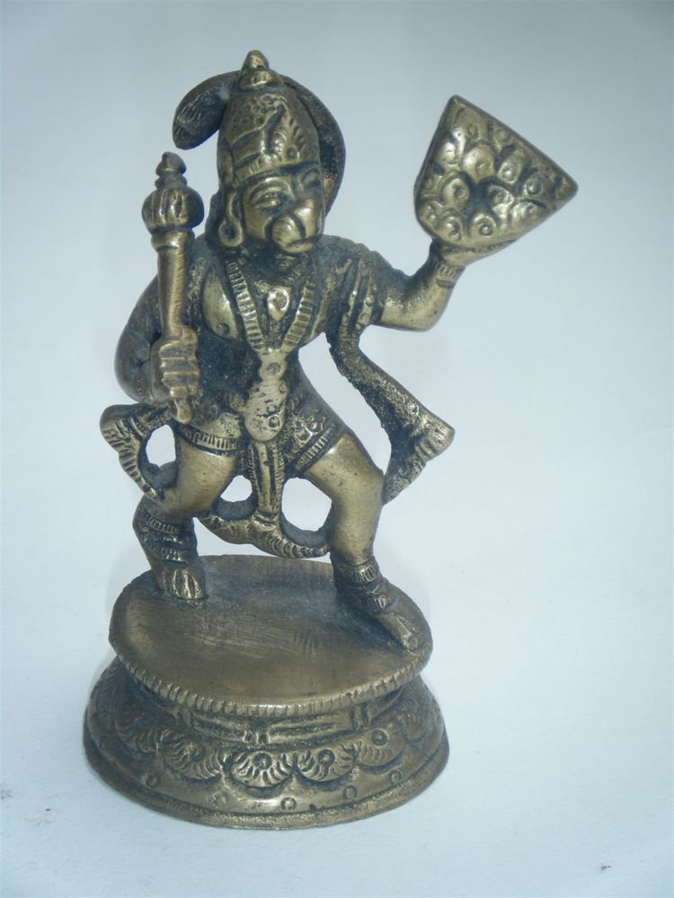 Brass Hanuman Antique Statue Collectible Artifact India Hindu Monkey God #893