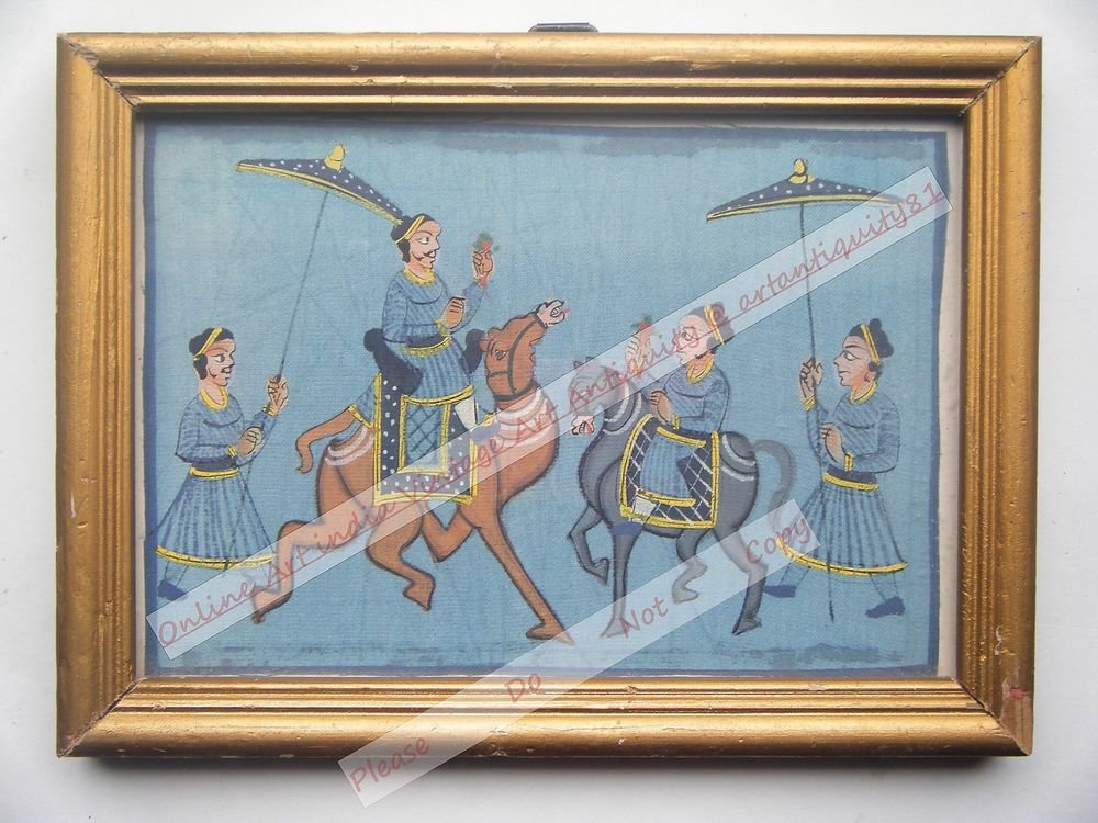 Beautiful Folk Style Original Hand Color Painting in Old Wooden Frame India#2567