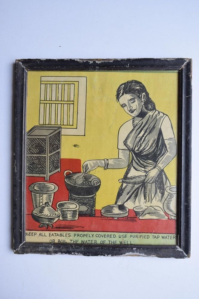 Old Educational Chart Calendar Learning School Print In Old Wooden Frame #3046