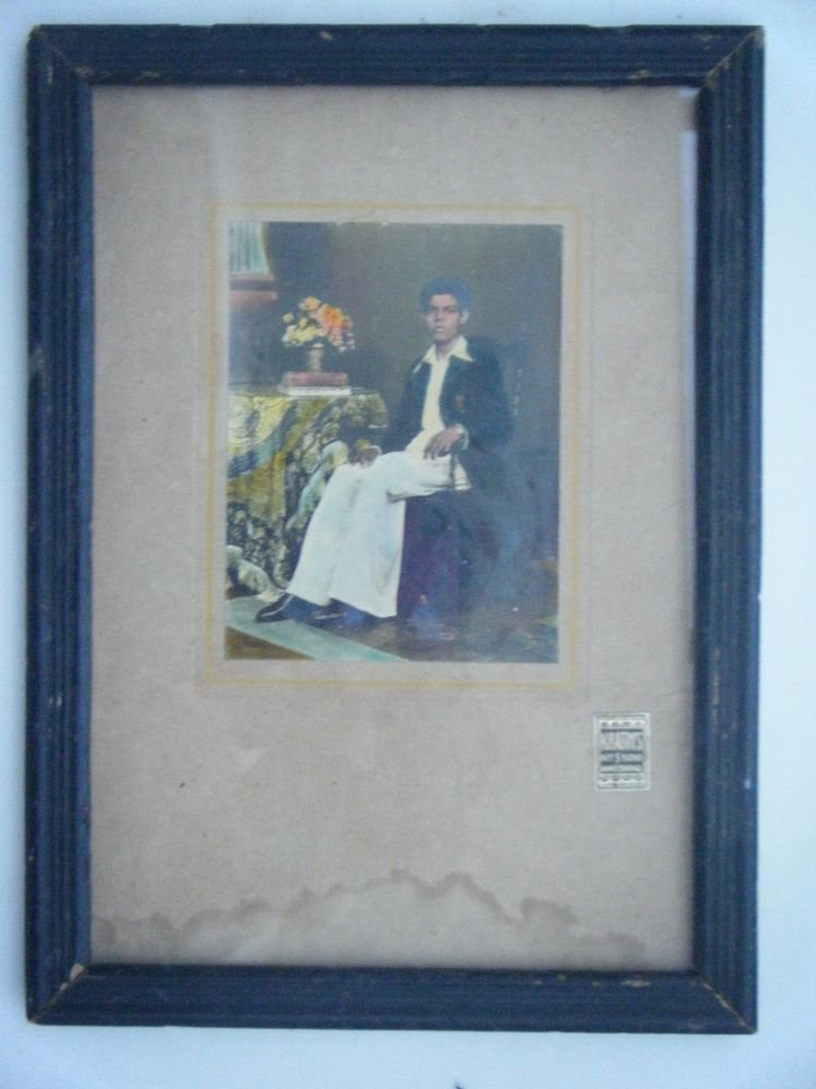 Original Old Hand Coloured Photograph, Vintage Photo in Old Wooden Frame #2668