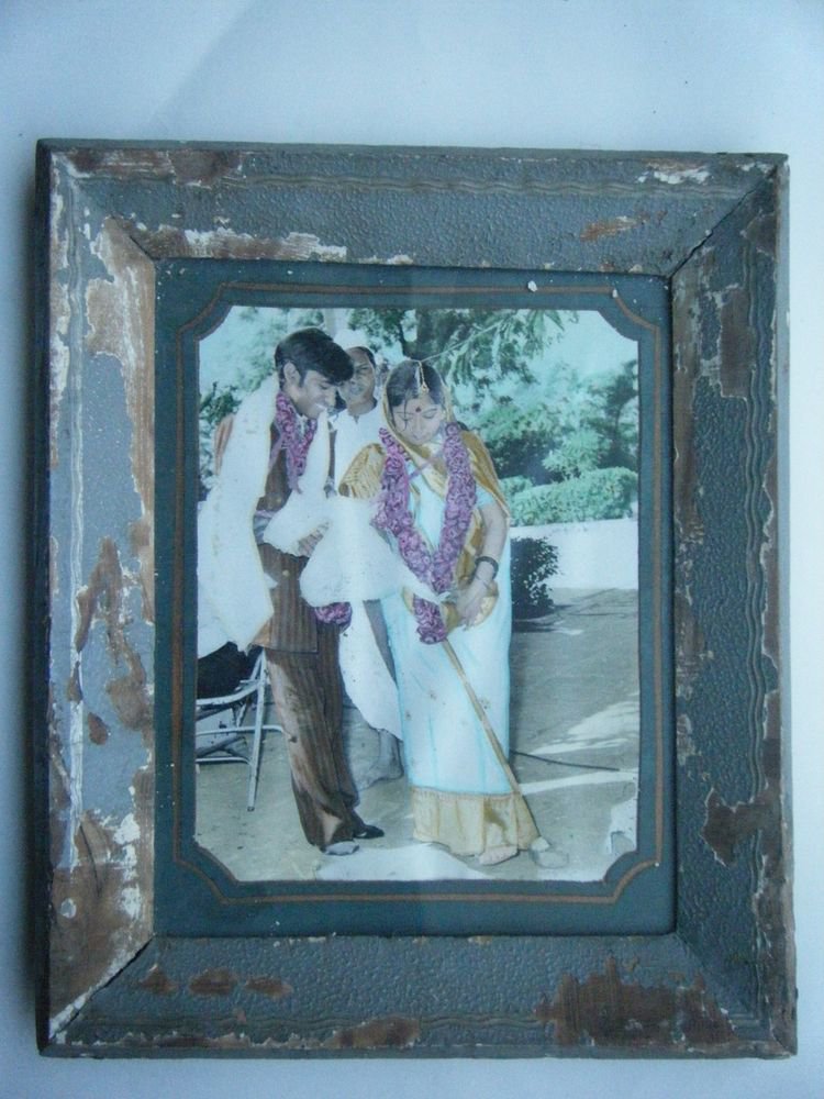 Original Old Hand Coloured Photograph, Vintage Photo in Old Wooden Frame #2673