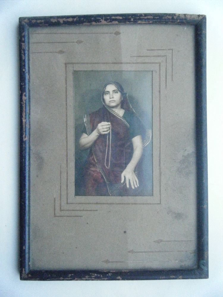 Original Old Hand Coloured Photograph, Vintage Photo in Old Wooden Frame #2672