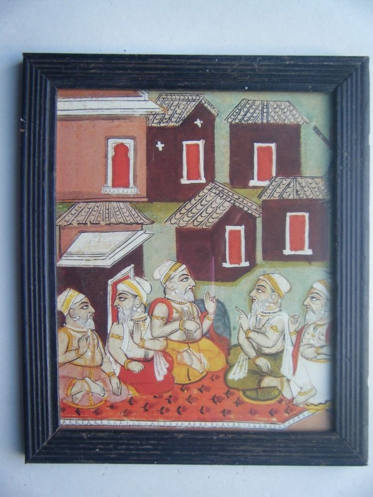 Sadhu Saint Nice Rare Old Religious Print in Old Wooden Frame India Art #2829