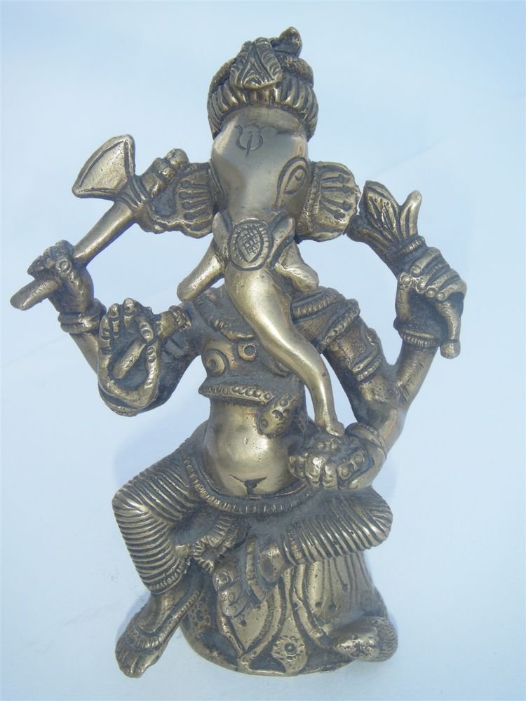 GANESHA Brass Statue Vintage Traditional Indian Elephant God Small Figure #963