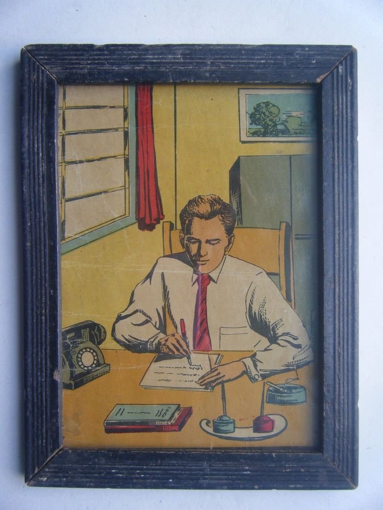 Old Educational Chart Calendar Learning School Print In Old Wooden Frame #2846