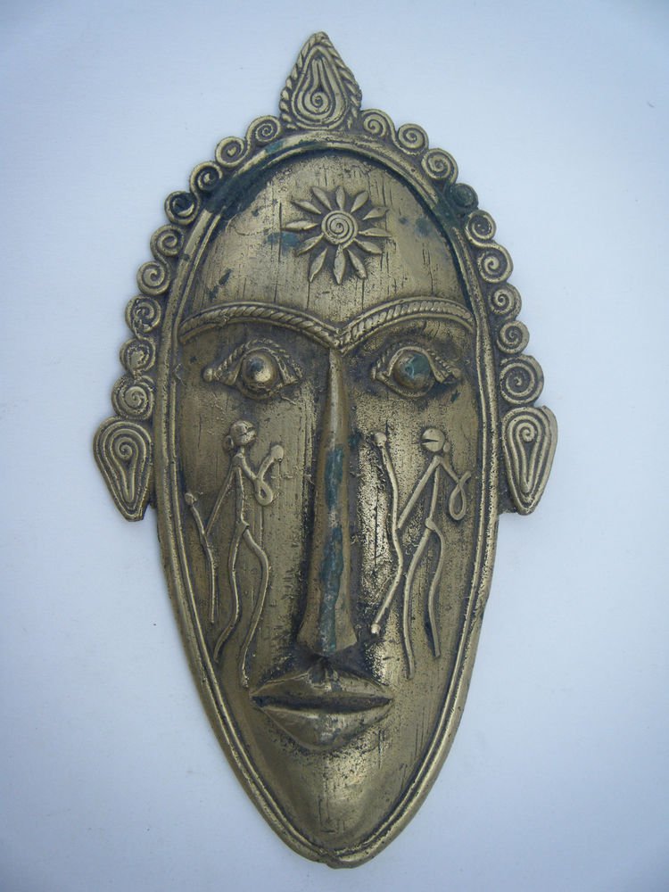 Tribal Brass Mask Old Rare Antique Vintage Handmade Original Indian Mask #1053