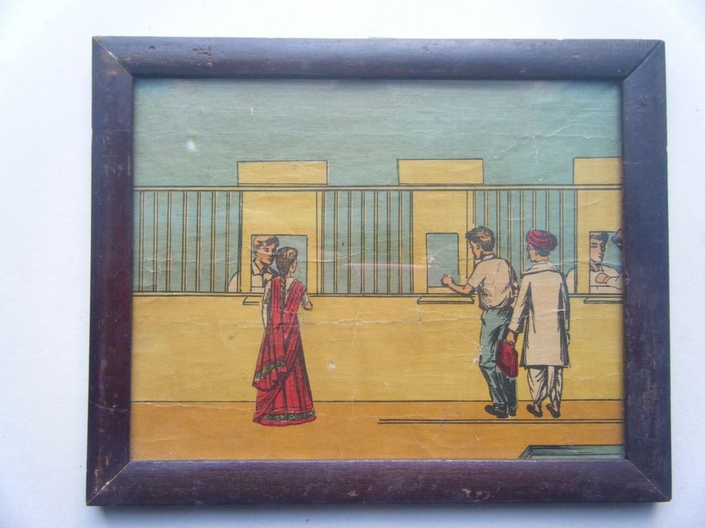 Old Educational Chart Calendar Learning School Print In Old Wooden Frame #2851