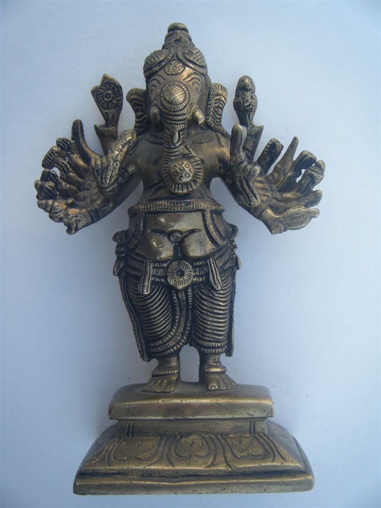 GANESHA Brass Statue Vintage Traditional Indian Elephant God Small Figure #967