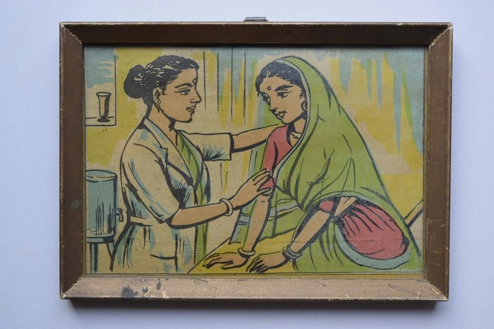 Old Educational Chart Calendar Learning School Print In Old Wooden Frame #3027