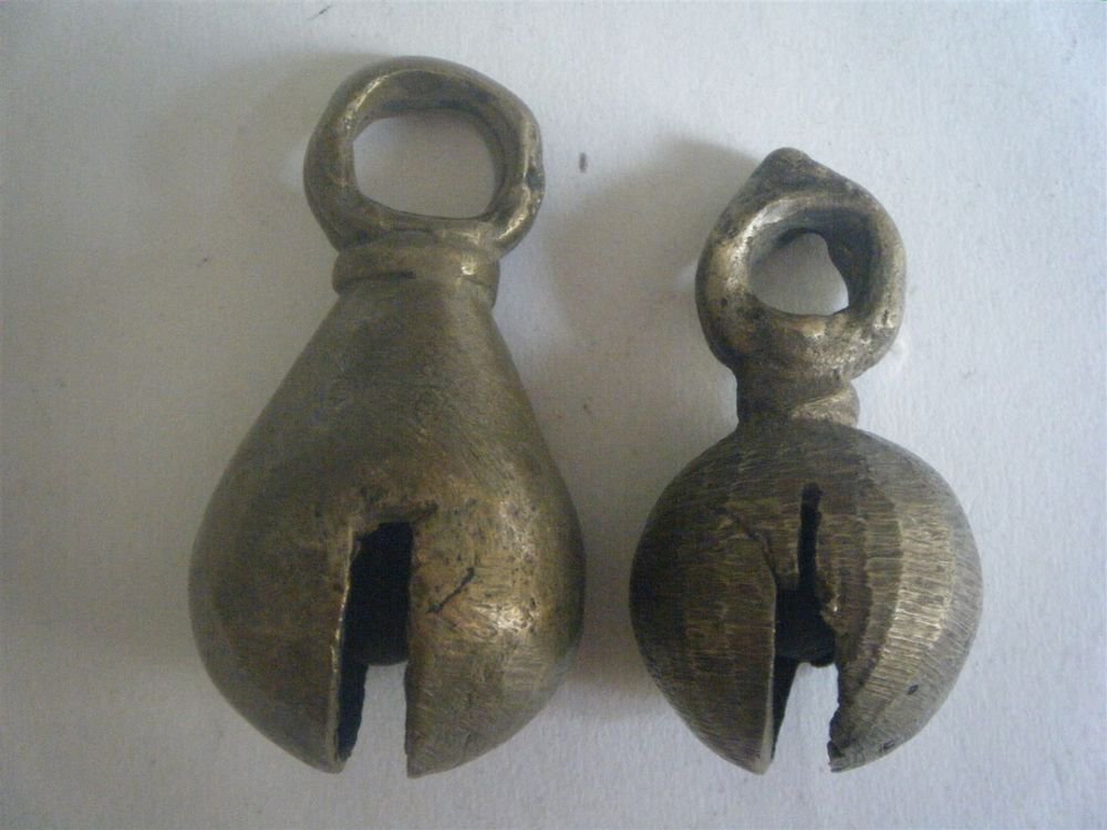 2 Cow bell Antique Indian Ethnic Rare Brass Metal, Old Bull Bell India Rare #553
