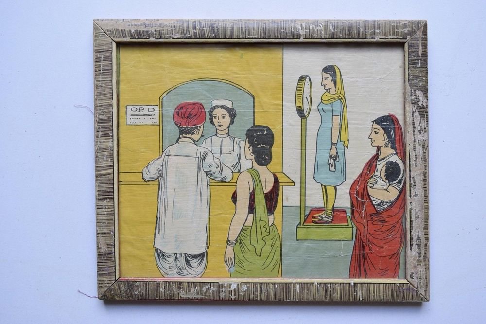 Old Educational Chart Calendar Learning School Print In Old Wooden Frame #3035