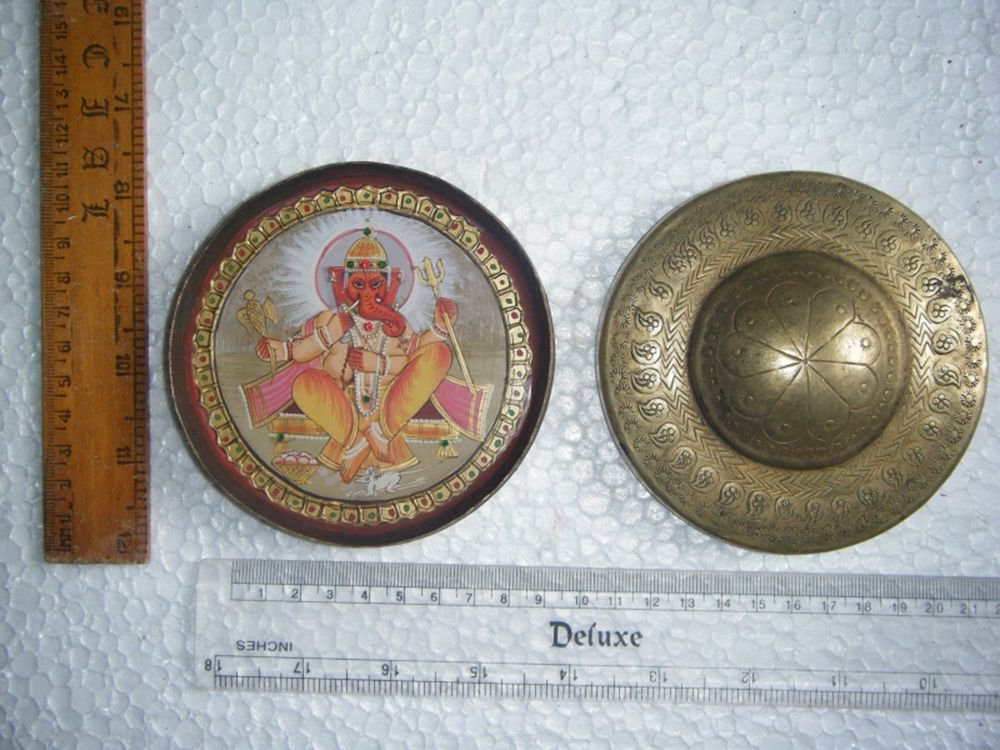 Antique Brass Box Gattaji with Miniature Ganesha Painting Hindu God Indian #314