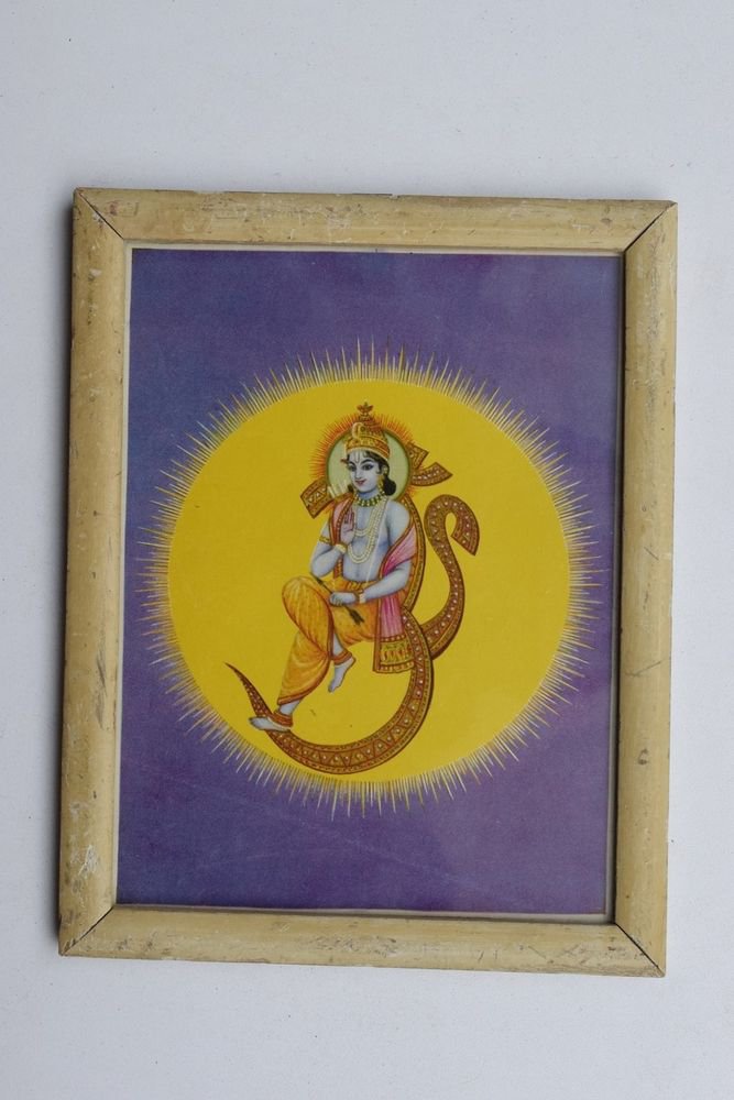 God Rama Ramayana Rare Old Religious Print in Old Wooden Frame India Art #3260