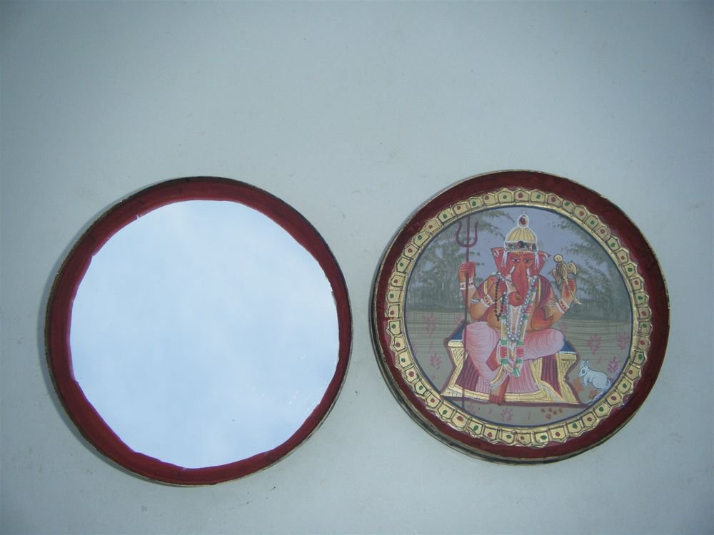 GATTAJI Antique Brass Box with INDIAN Miniature Painting Hindu God Worship #1088