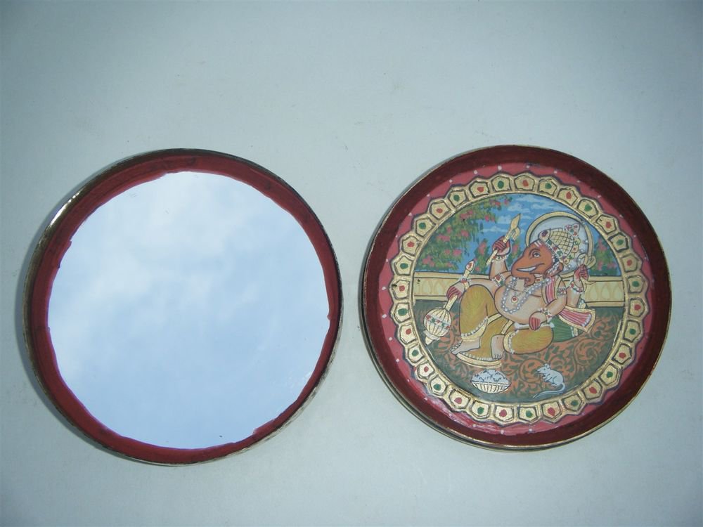 Antique Brass Box Gattaji with Miniature Ganesha Painting Hindu God Indian #1087