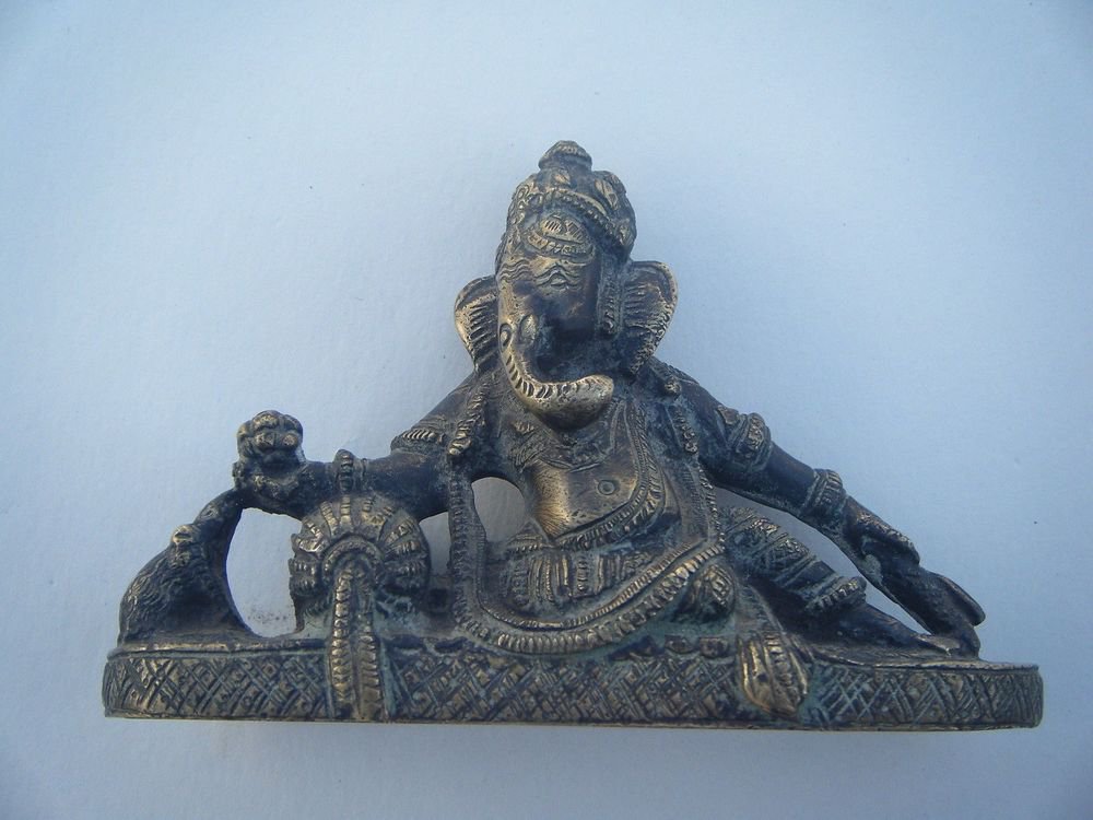 GANESHA Brass Statue Vintage Traditional Indian Elephant God Small Figure #961