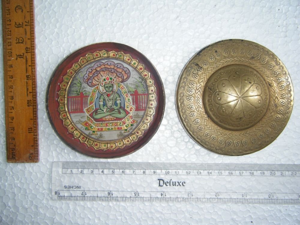 Antique Brass Box Gattaji with Miniature GODDESS Painting Hindu God Indian #315