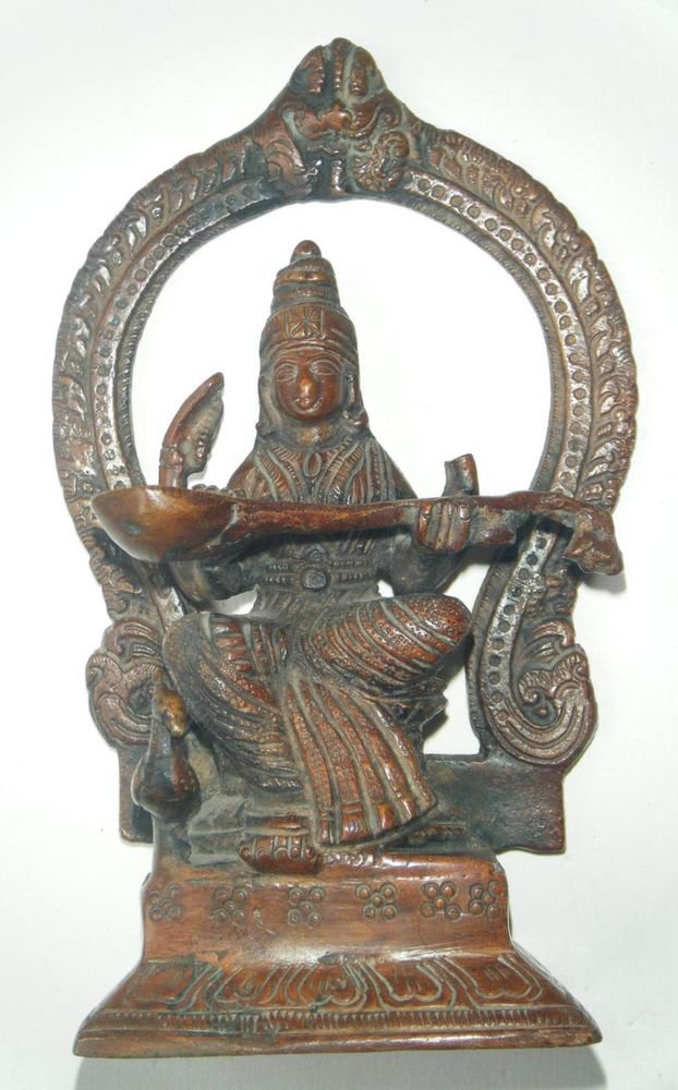 Antique Goddess Saraswati Traditional Indian Statue Brass Rare Collectible #619