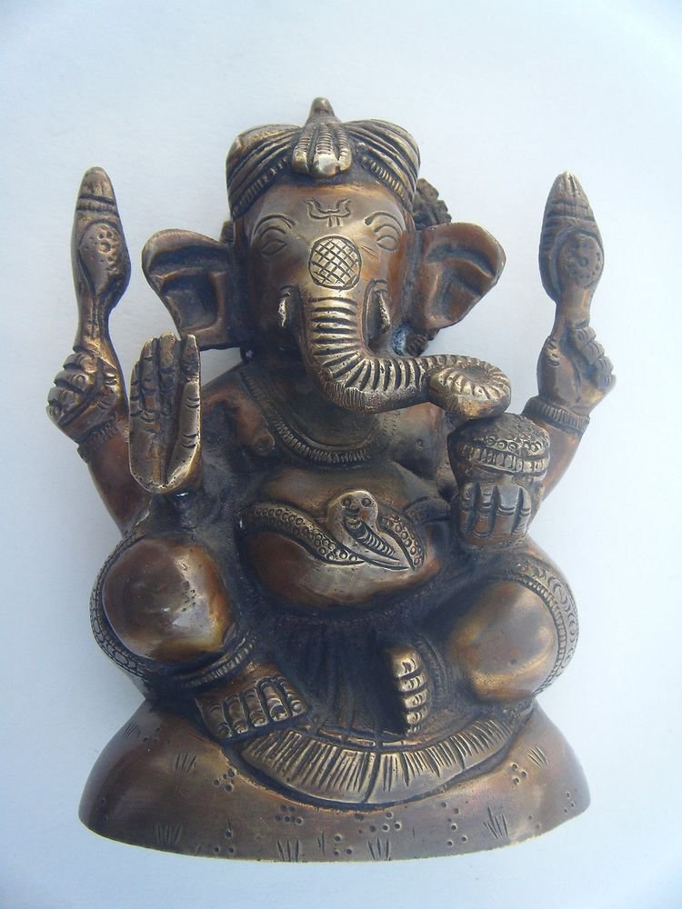 GANESHA Brass Statue Vintage Traditional Indian Elephant God Small Figure #968