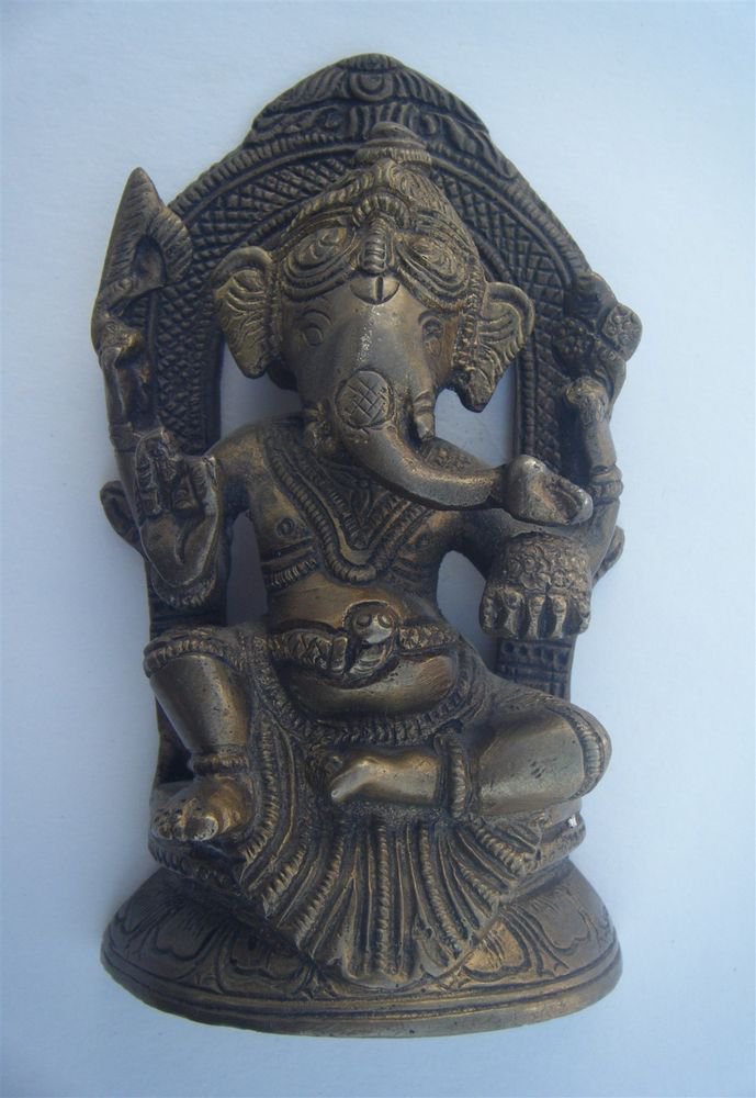 GANESHA Brass Statue Vintage Traditional Indian Elephant God Small Figure #962