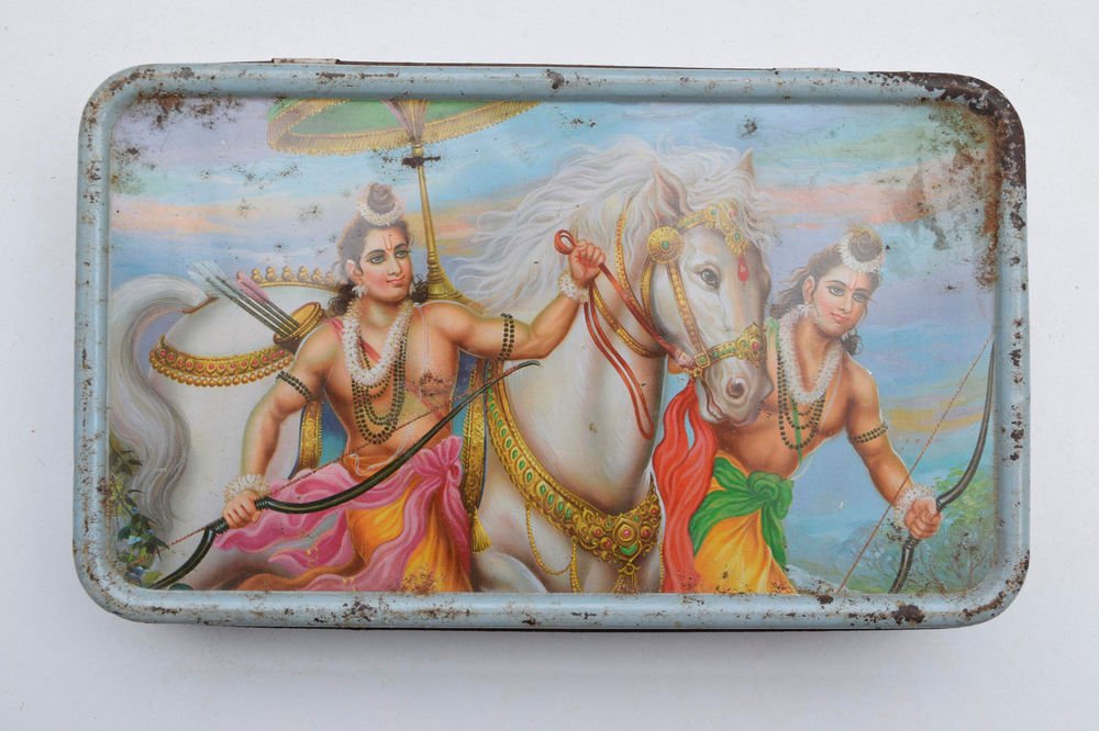 Old Sweets Tin Box, Rare Collectible Litho Printed Tin Boxes India #1464