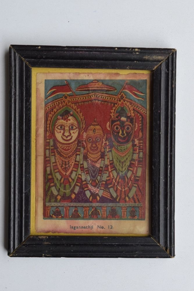 Rare Jagannath Puri Krishna Balraam Subhdra Original Old Print Orissa #3207