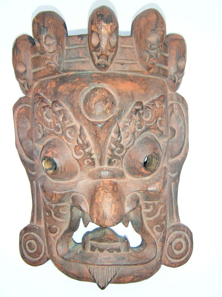 Tribal Wooden Mask, Old Rare Hand Coloured Handmade Original African Mask #1589