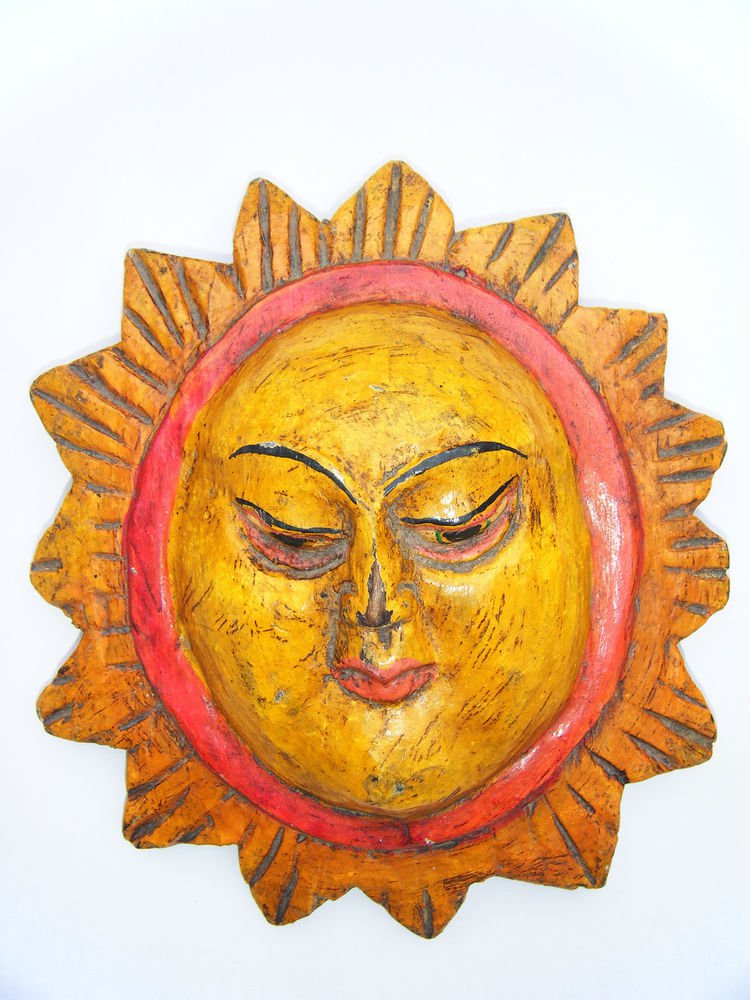 Sun God Wooden Mask, Old Rare Hand Coloured Handmade Original Indian Mask #1581