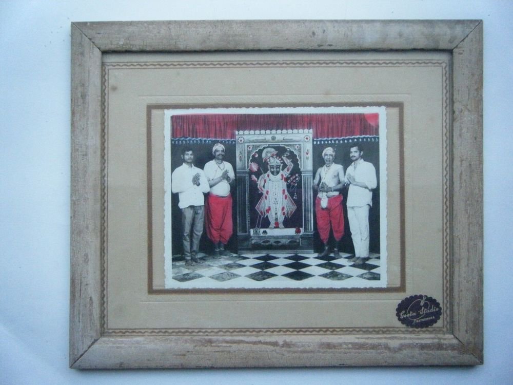 Shrinathji Original Old Hand Coloured Photograph Photo in Old Wooden Frame #2674