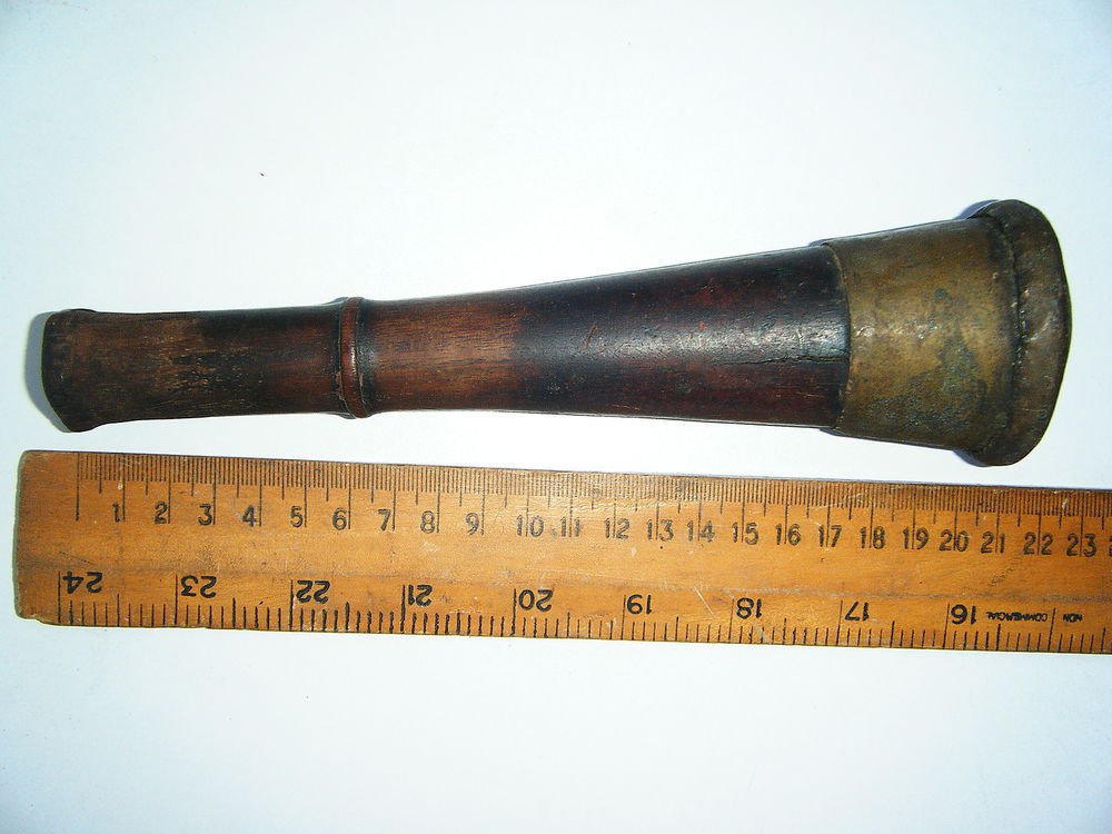 Antique Collectible Rare Old Wooden Chillam Smoking Pipe Chilam Brass Mouth#1236