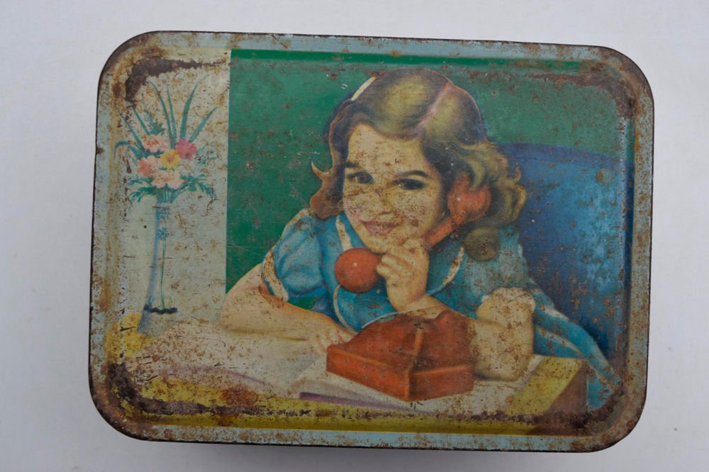 Old Sweets Tin Box, Rare Collectible Litho Printed Tin Boxes India #1474