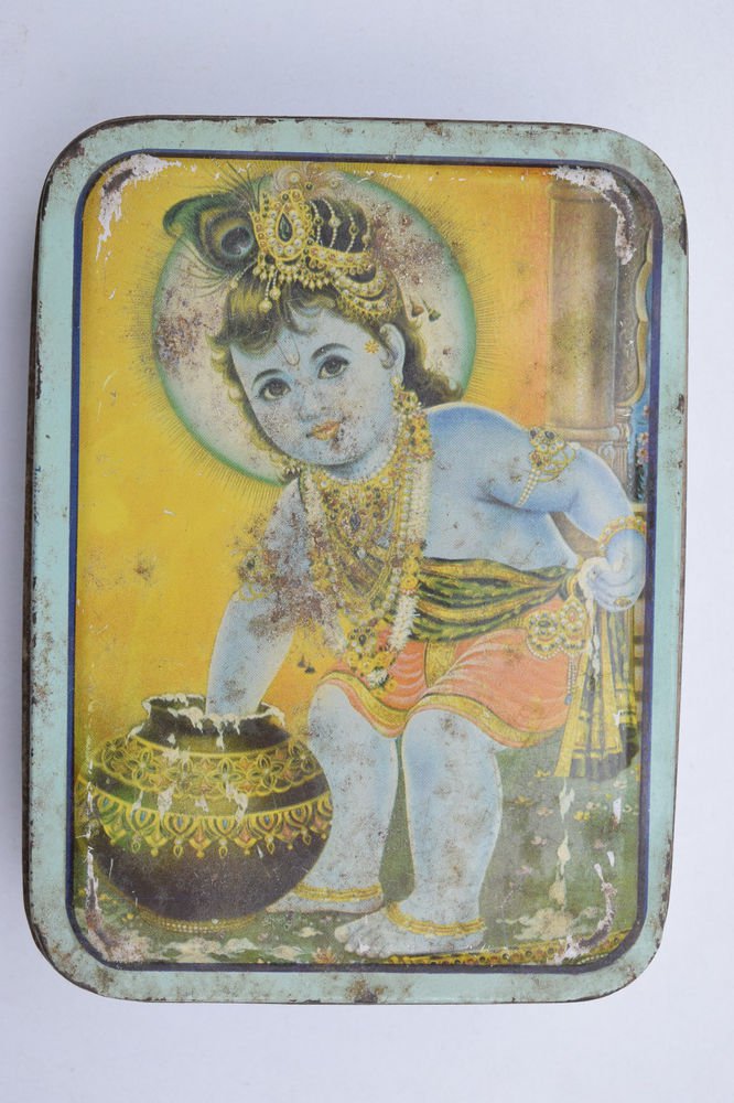 Old Sweets Tin Box, Rare Collectible Litho Printed Tin Boxes India #1452