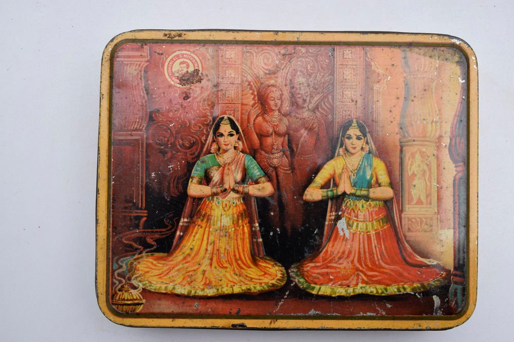 Old Sweets Tin Box, Rare Collectible Litho Printed Tin Boxes India #1469