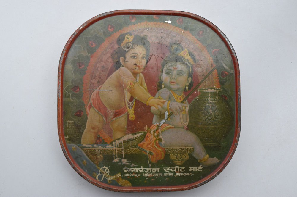 Old Sweets Tin Box, Rare Collectible Litho Printed Tin Boxes India #1453