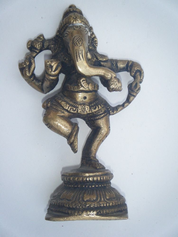 Antique Hindu GANESHA Traditional Indian Statue Brass Elephant God Small #854