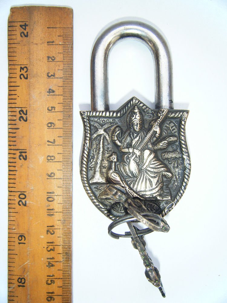 Brass Antique Finished Lock Handmade Heavy Pad Lock Rare India Working #1184