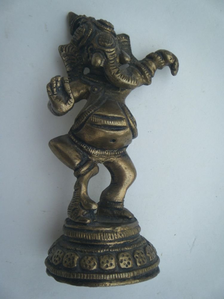 Collectible Dancing God GANESHA India Temple Worship Statue Brass Elephant #726