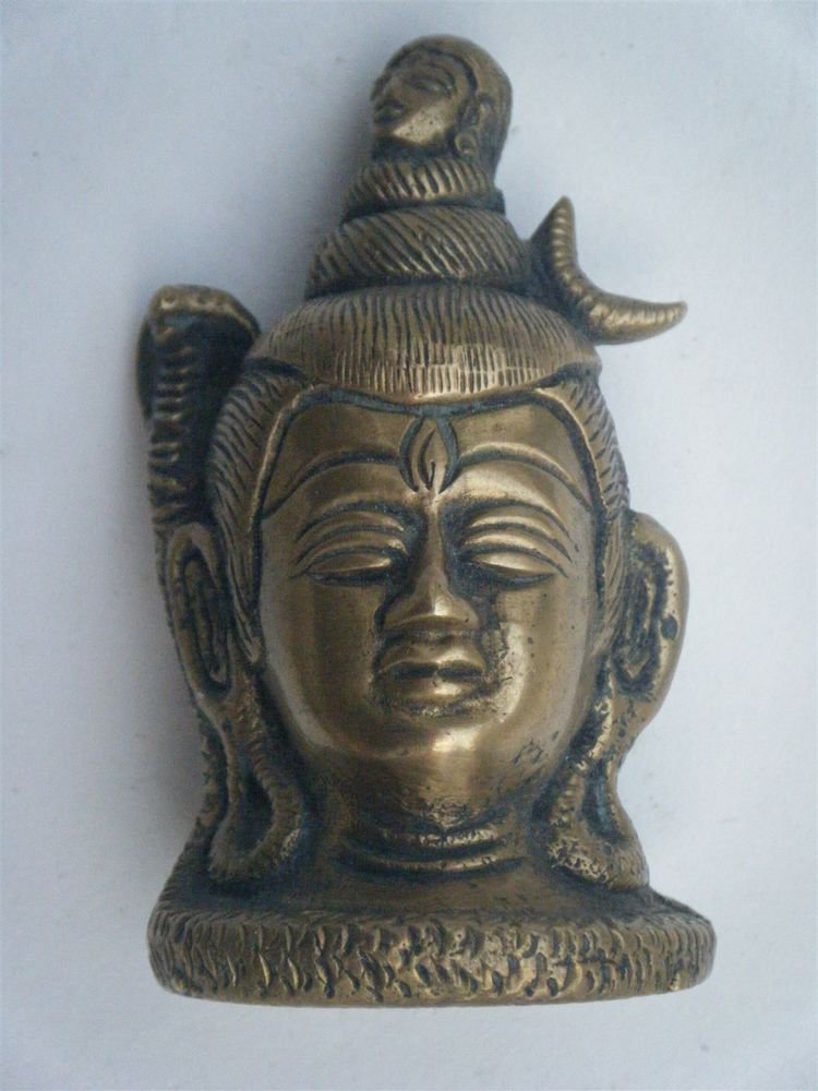 Brass Shiva Head Antique Statue Rare Collectible Artifact India Hindu God #877