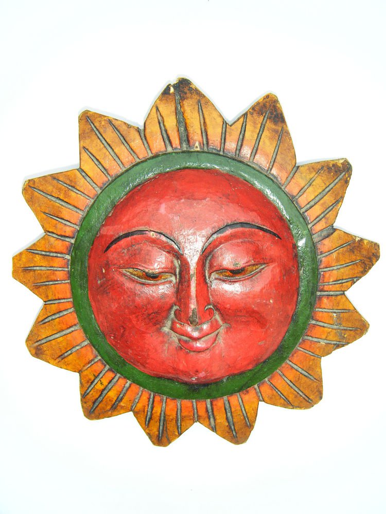 Sun God Wooden Mask, Old Rare Hand Coloured Handmade Original Indian Mask #1582