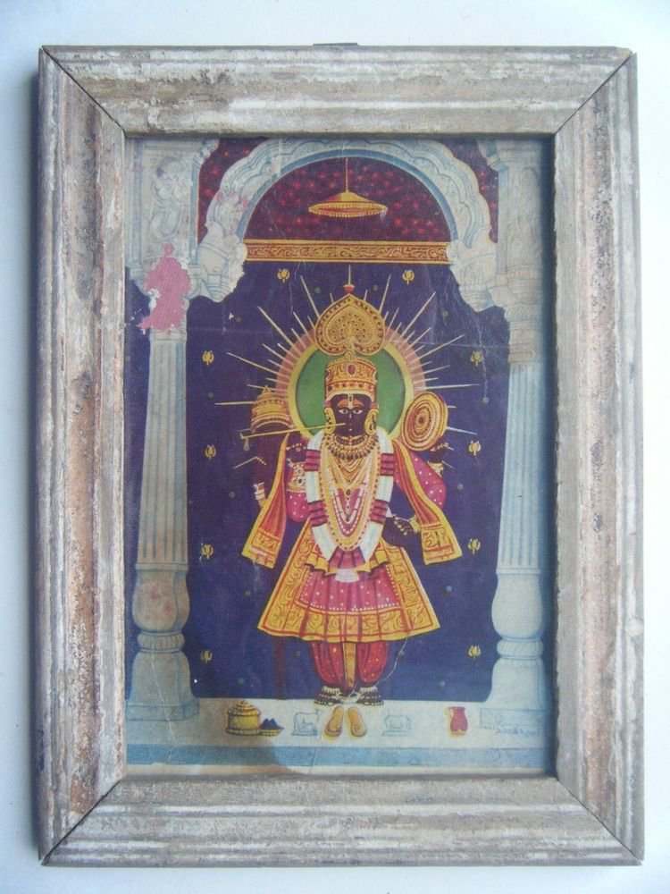 Shrinathji Krishna Avatar Vitthal Nath Old Print in Old Wooden Frame India #2754