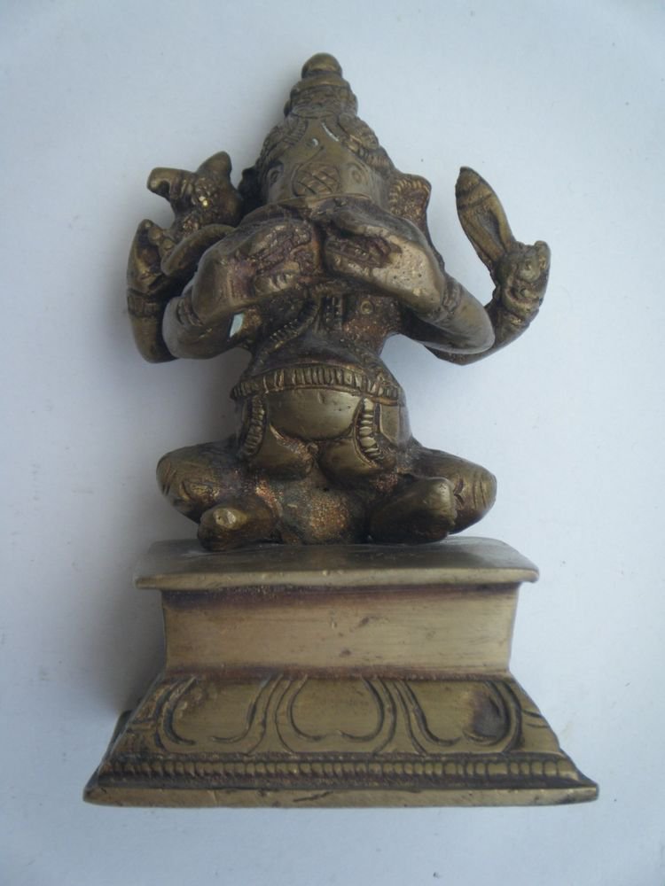 Antique Hindu God GANESHA as Musician Indian Statue Brass Elephant God Small#719