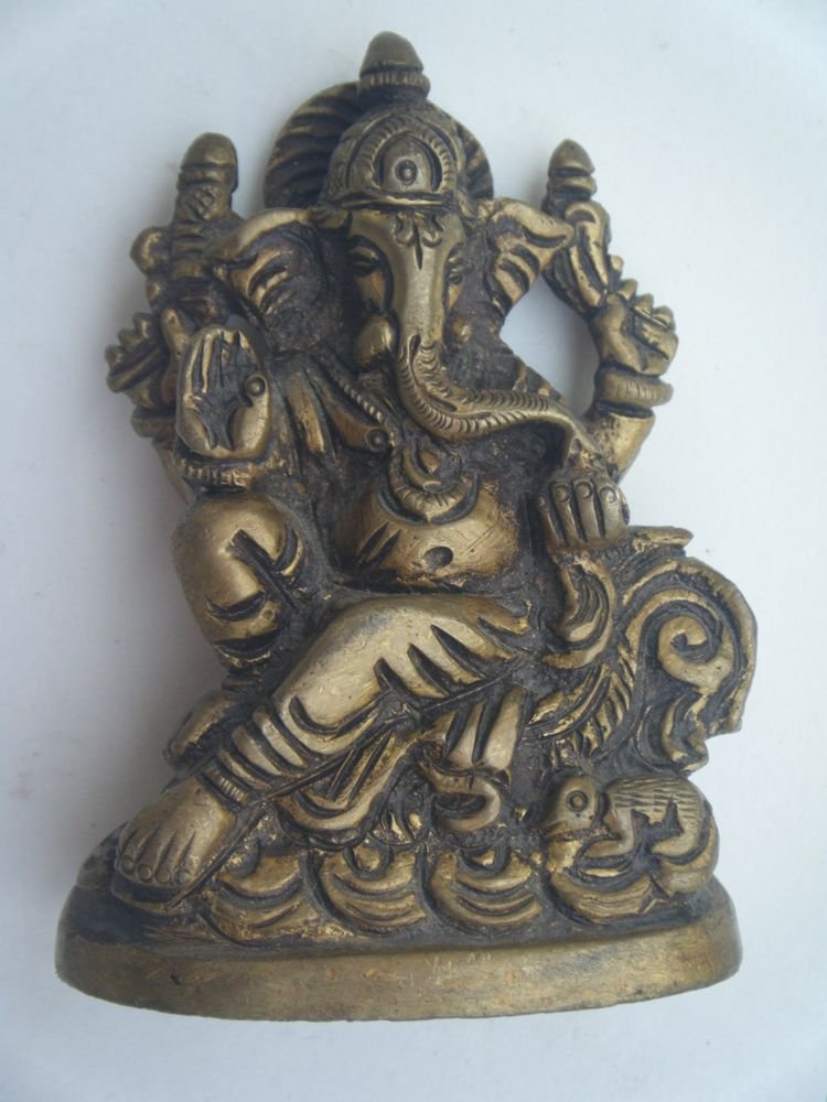 Collectible God GANESHA India Temple Worship Statue Brass Elephant God Small#725
