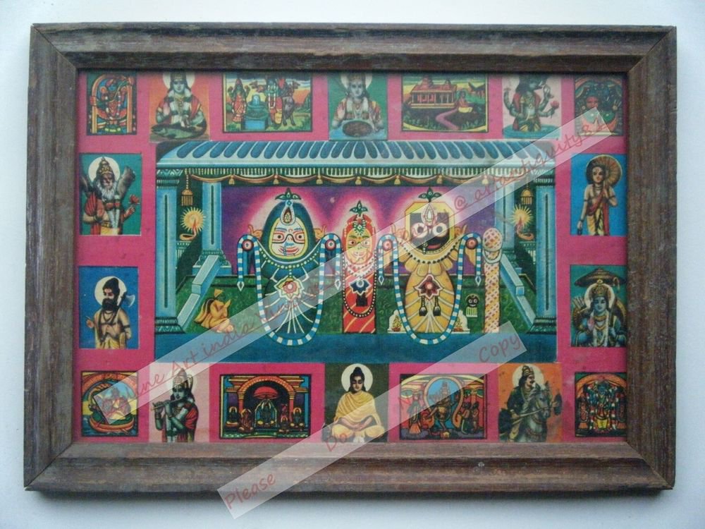 Rare Jagannath Puri Krishna Balraam Subhdra Original Old Print Orissa #2471