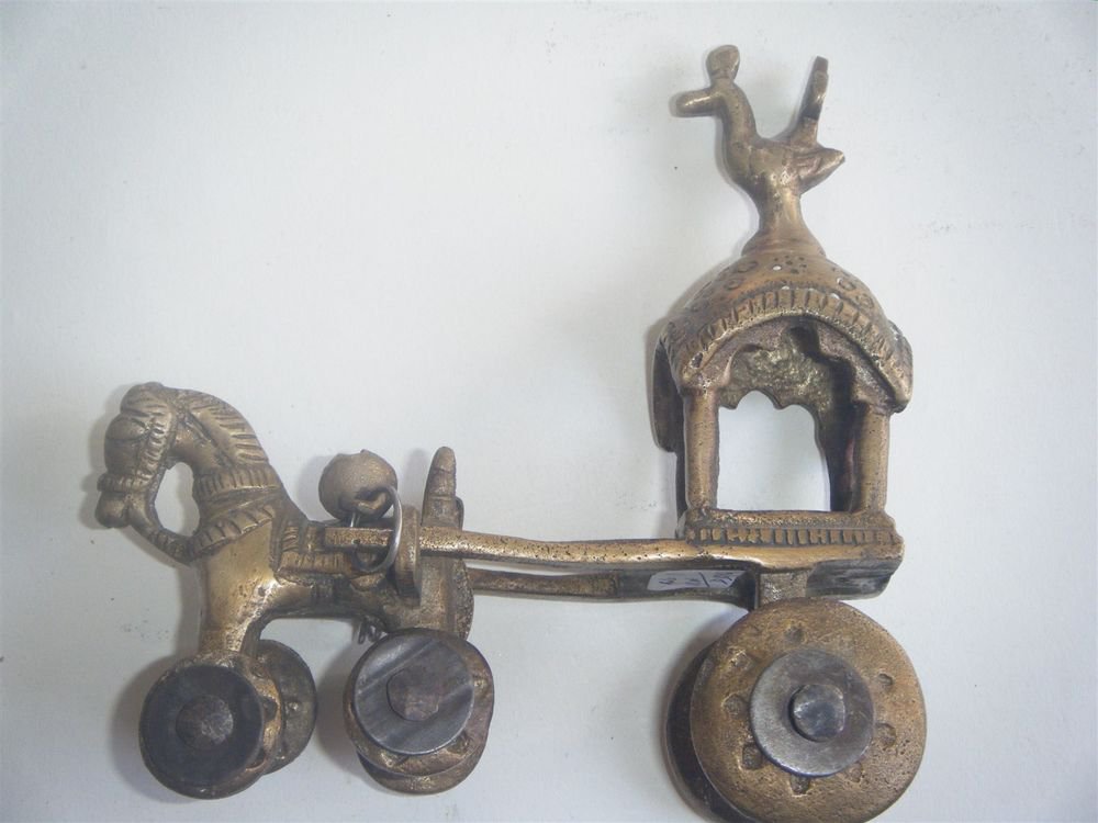 Antique Traditional Indian Ethnic Brass Horse Cart Rare Old Collectible #532