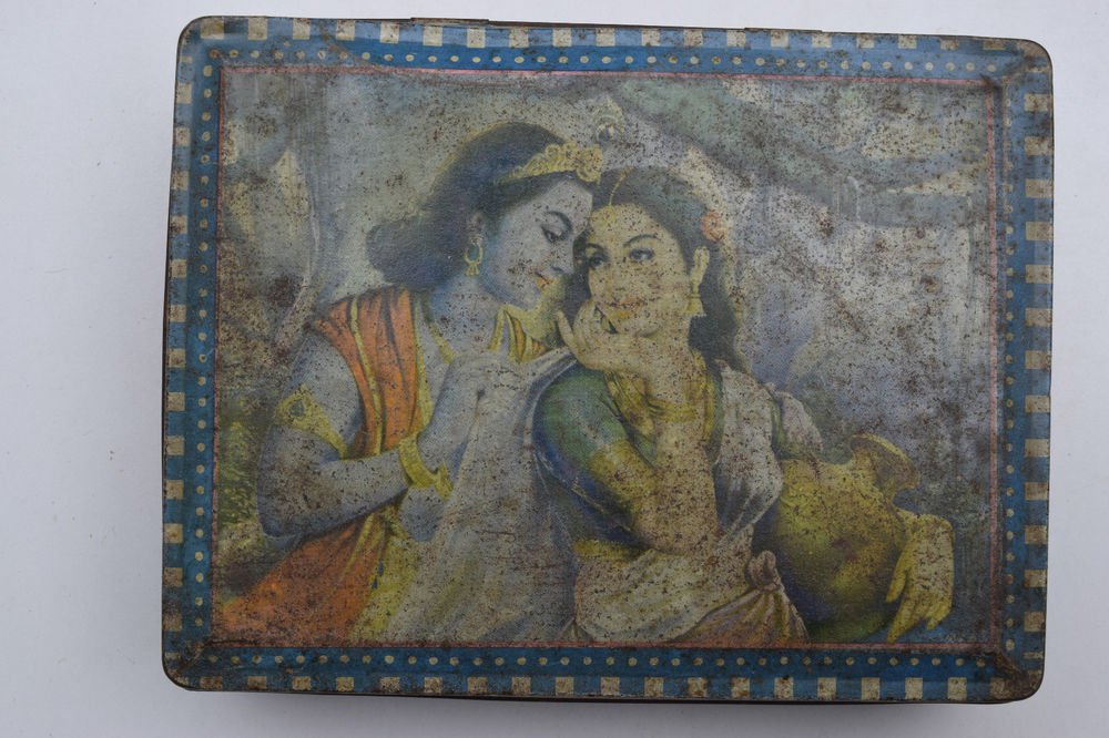 Old Sweets Tin Box, Rare Collectible Litho Printed Tin Boxes India #1447