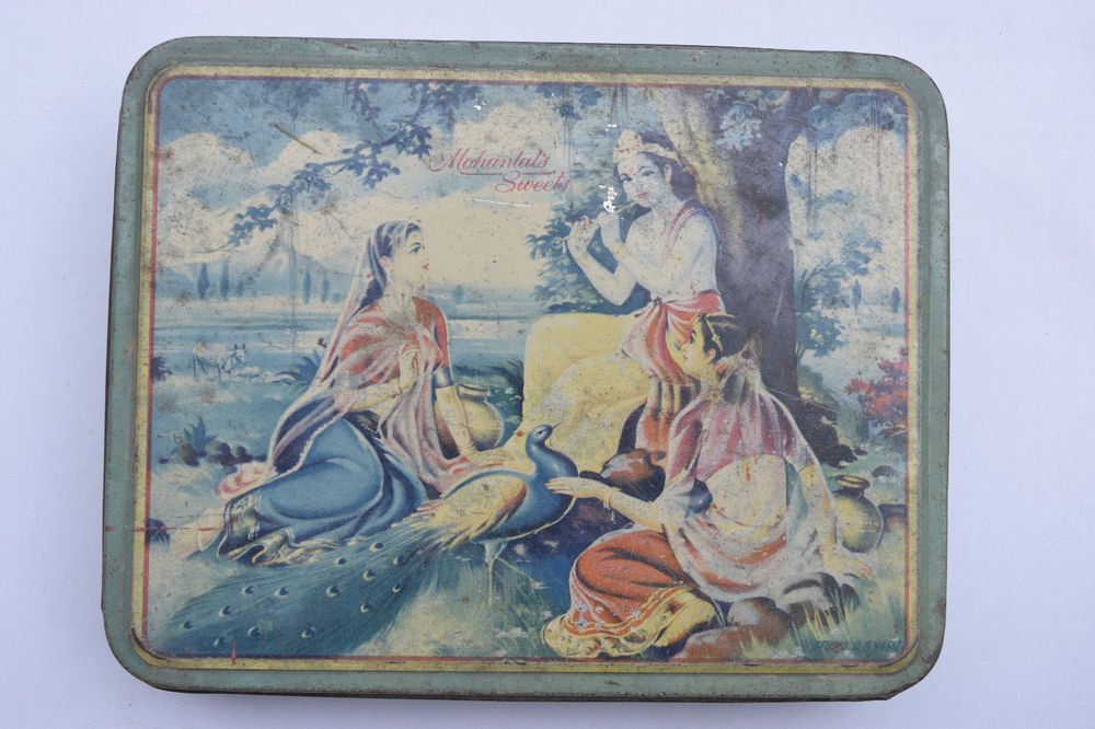 Old Sweets Tin Box, Rare Collectible Litho Printed Tin Boxes India #1448