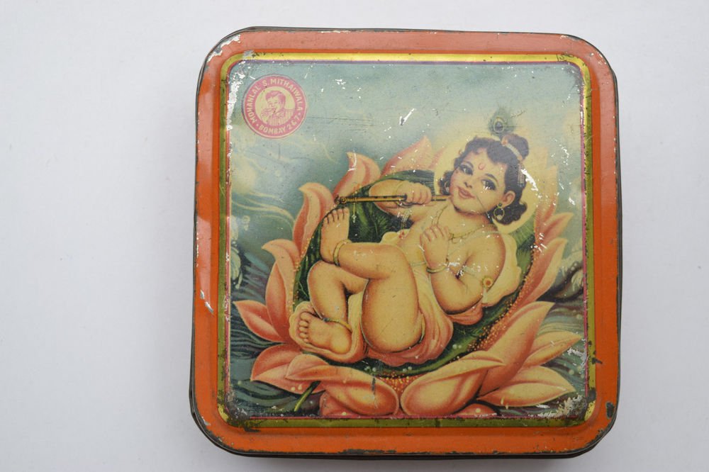 Old Sweets Tin Box, Rare Collectible Litho Printed Tin Boxes India #1454