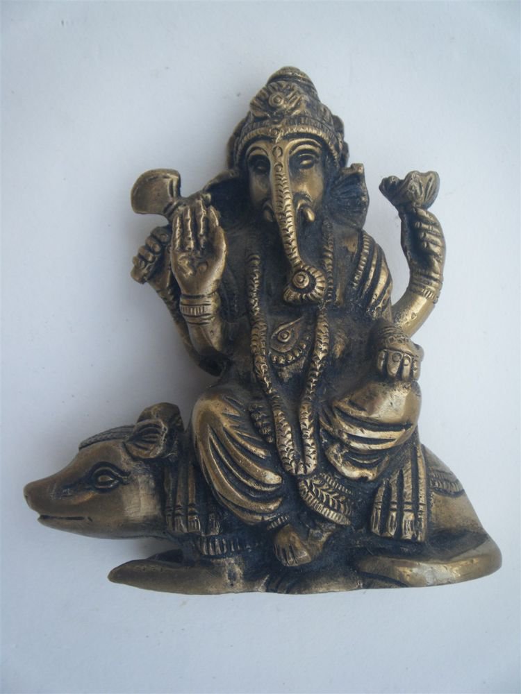 Antique Hindu God GANESHA Traditional Indian Statue Brass Elephant God Small#857